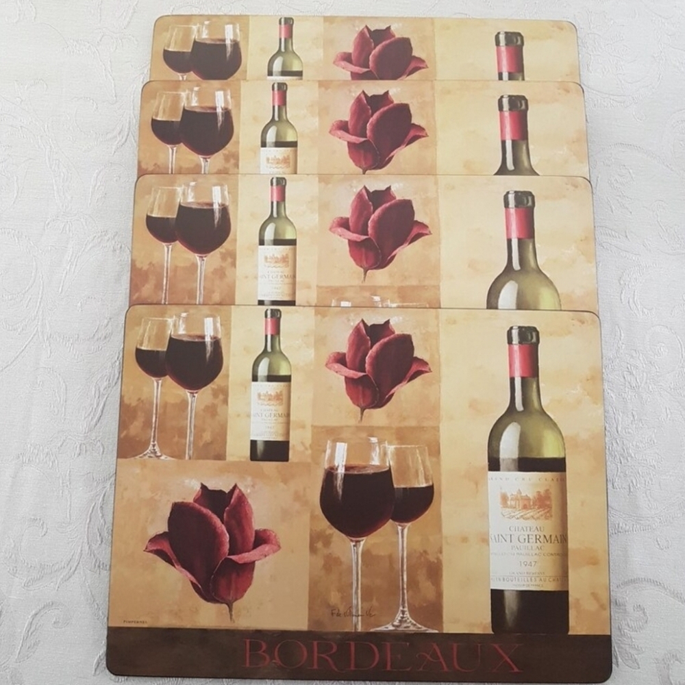 Vintage Pimpernel Placemats Fabrice de Villeneuve Bordeaux Wine Set of 4